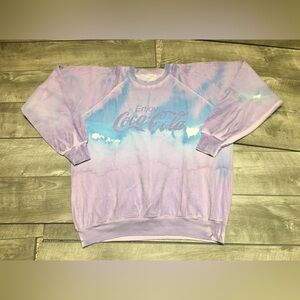 Vintage Coca-Cola Soda Pop Tie Dye Purple Long Sleeve Sweatshirt Adult Sz Large